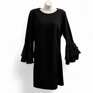 Roz & Ali Black Long Sleeve Dress with Flare Sleeves